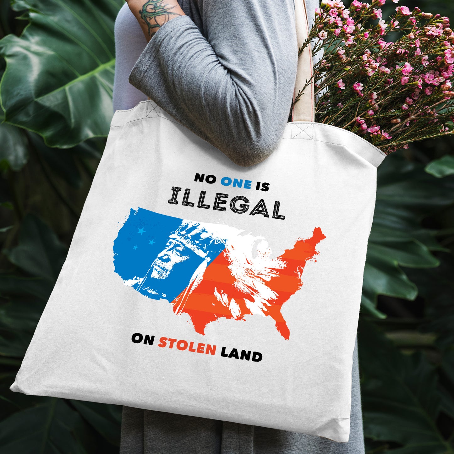 NO ONE IS ILLEGAL ON STOLEN LAND. WE WALK ON NATIVE LAND - Tote Bag S22