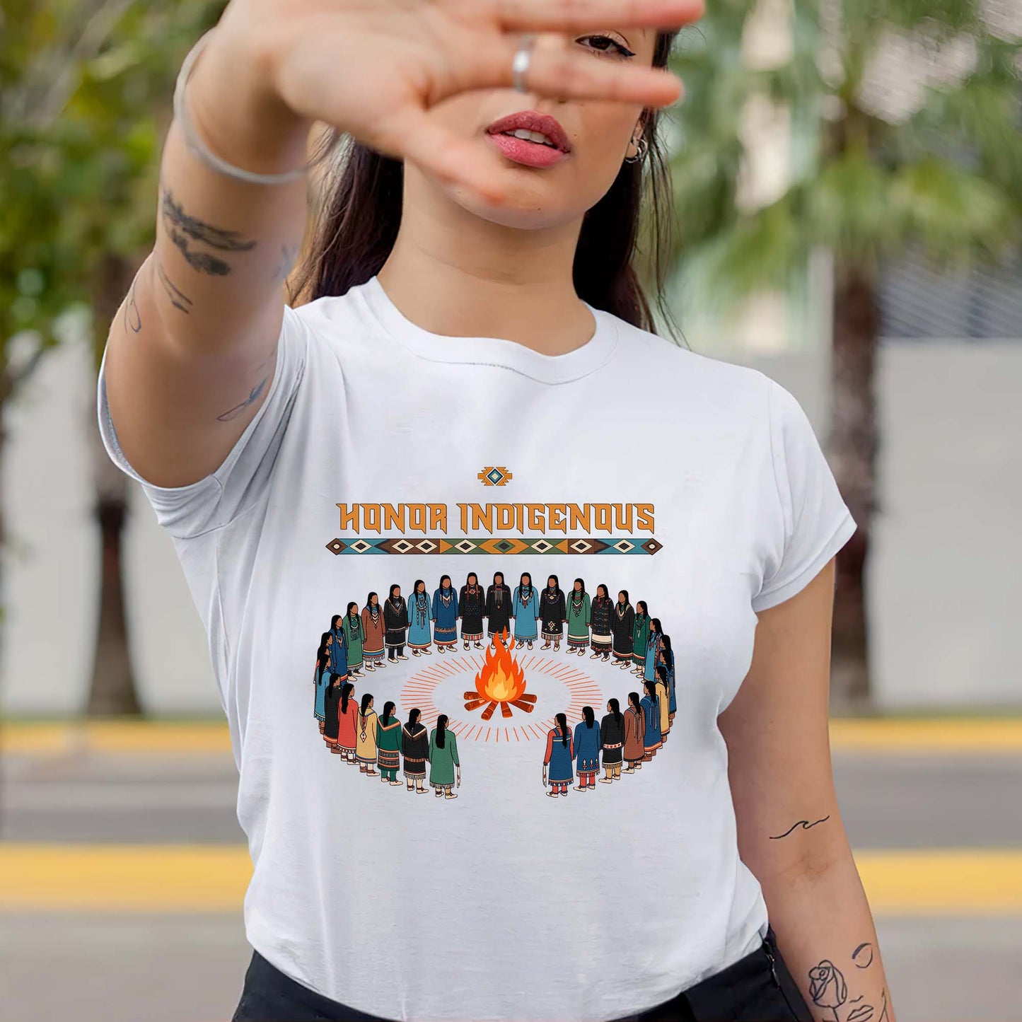 Honor Indigenous Fire Circle - Native American Spirit Unisex T-Shirt/T-Shirt V-Neck/Hoodie/Sweatshirt