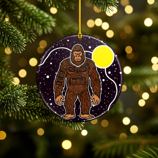 Tribal Bigfoot Ceramic Ornament - Indigenous Inspired for Holiday Decor
