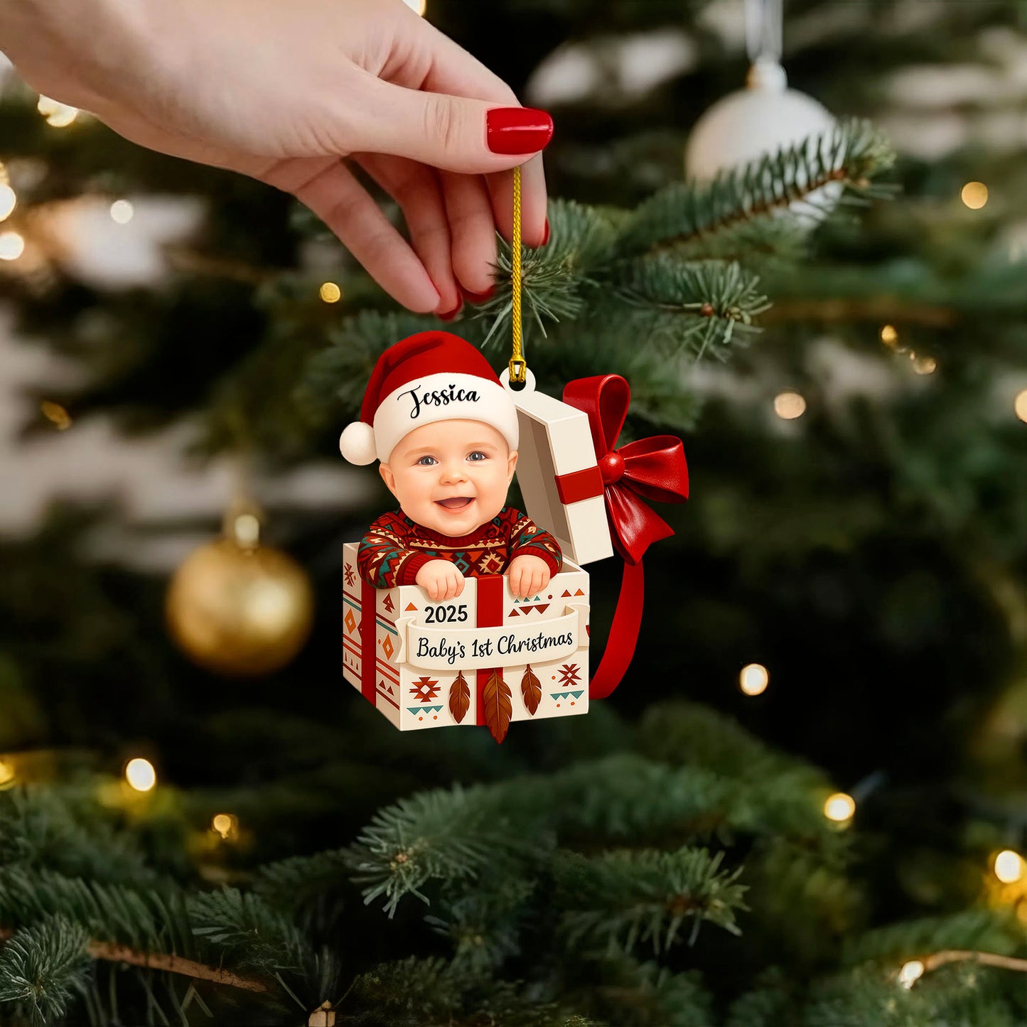 Personalized Baby’s First Christmas Ornament 2025 with Custom Name & Photo