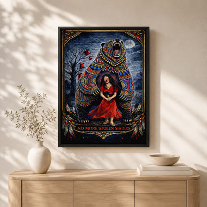 No More Stolen Sisters - Native American Bear & MMIW Awareness Art Poster/Canvas