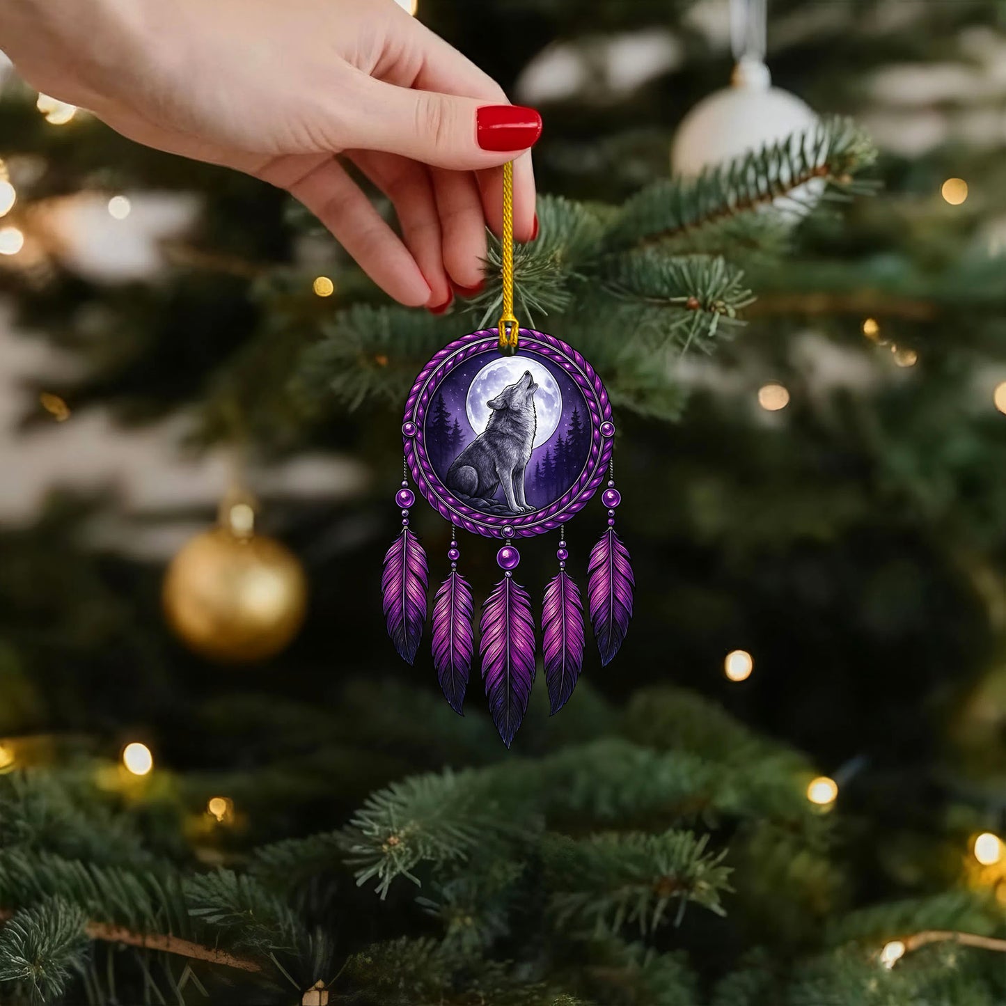 Howling Wolf - Purple Dreamcatcher Moon - Unique Christmas Gift Decor Flat Acrylic