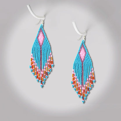 Turquoise Blue Seed Pattern Beaded Handmade Earrings For Women