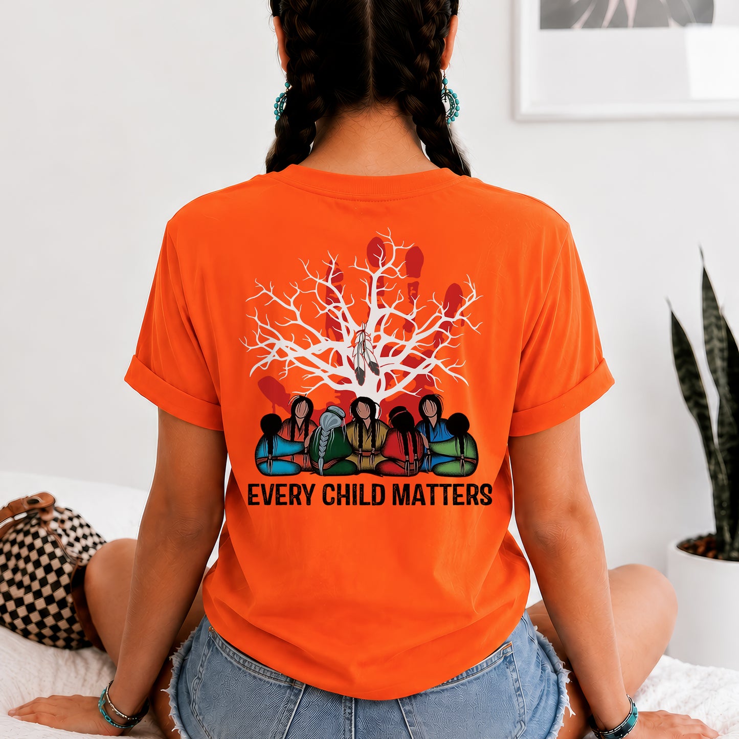 Every Child Matters Indigenous Roots Red Hand Design For Orange Shirt Day - Two sides - Unisex T-shirt/V-neck T-shirt/Hoodie/Sweatshirt