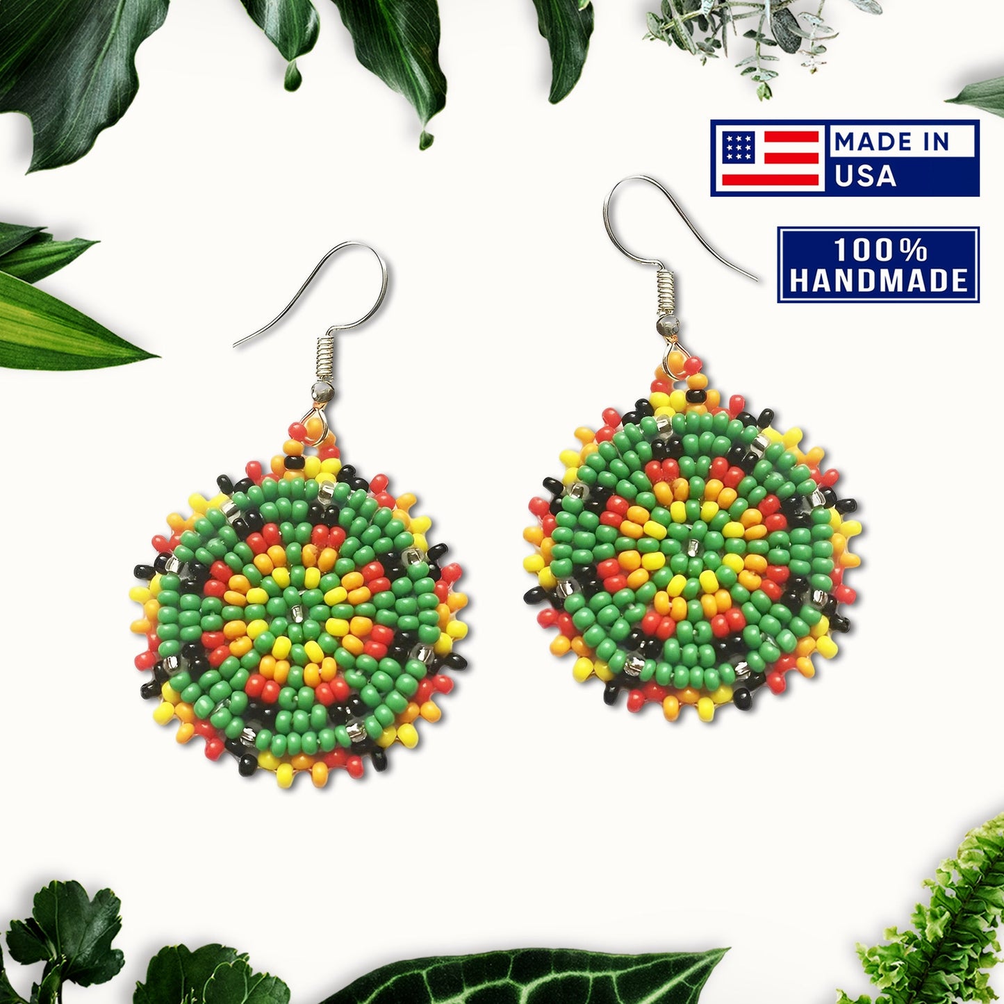 Cute Round Green Beaded Handmade Earrings For Women