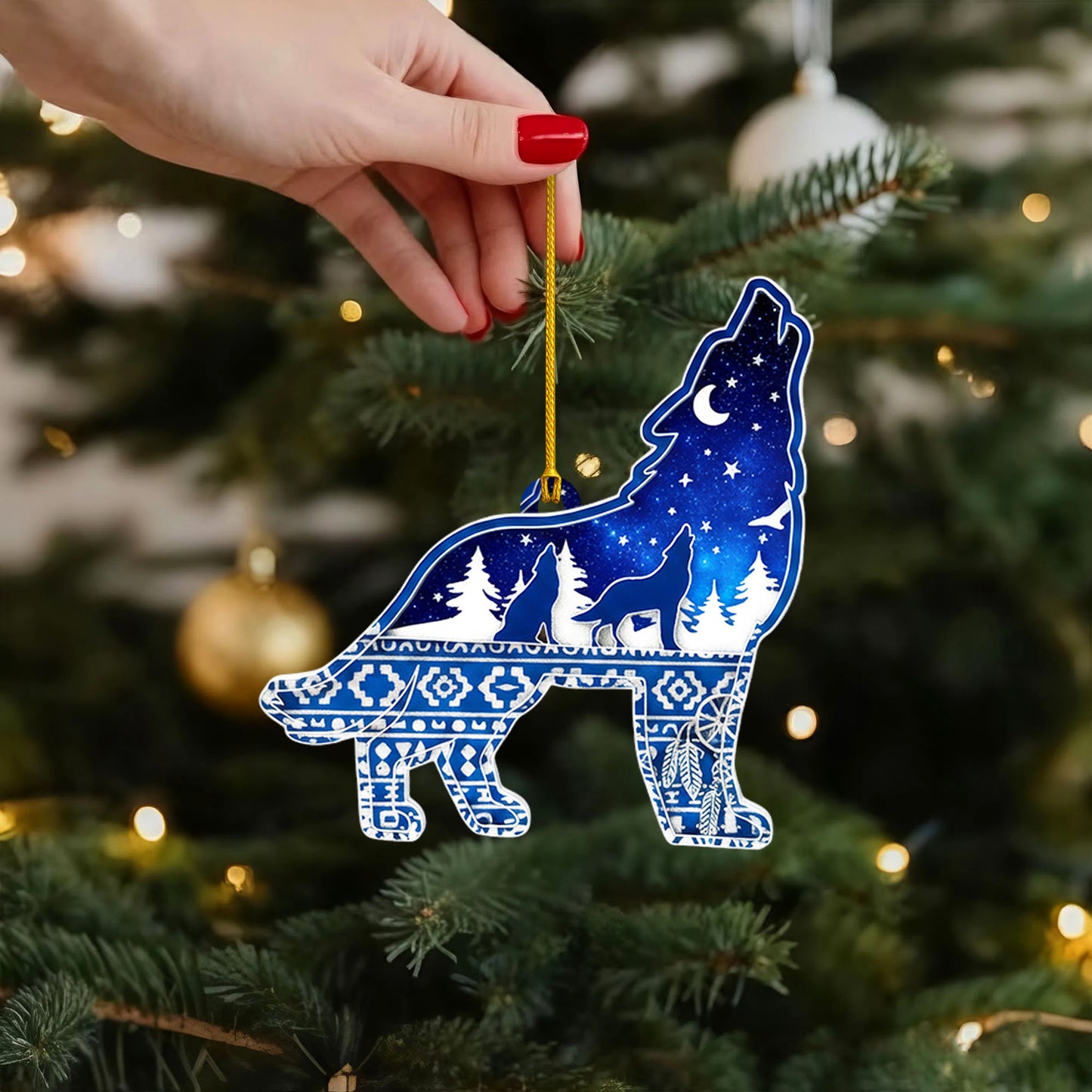 Howling Wolf - Native Night Sky Tribal Christmas Decor Flat Acrylic