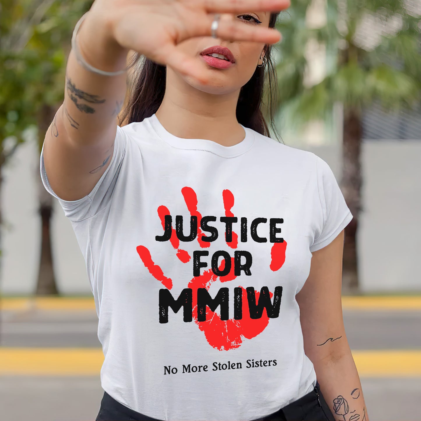 Justice for MMIW No More Stolen Sisters Red Hand Unisex T-Shirt/T-Shirt V-Neck/Hoodie/Sweatshirt
