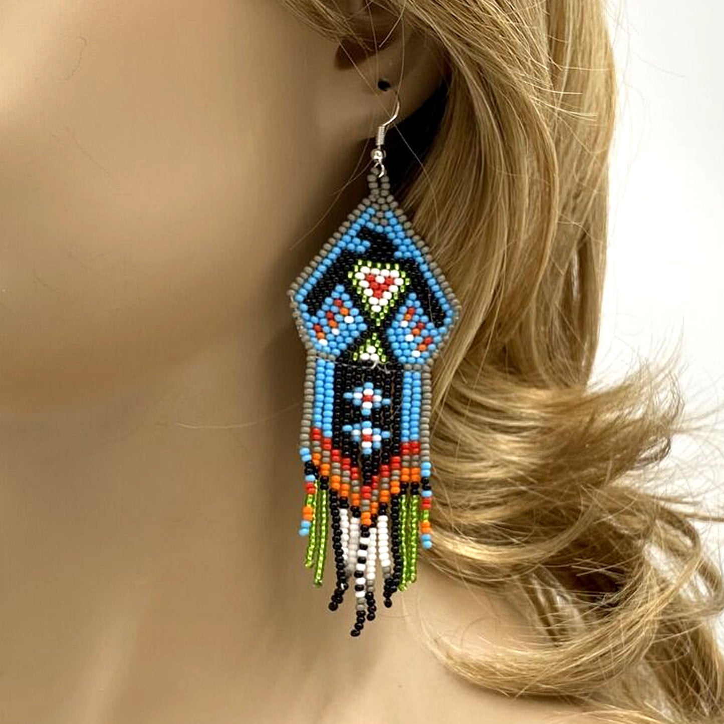 Blue Black Eagle Beaded Handmade Earrings For Women