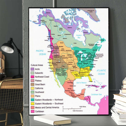 Native American Cultural Regions Map - Indigenous North America Tribes Poster