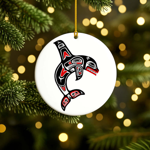 Tribal Orca Whale Ceramic Ornament - Unique Native Art for Holiday Decor