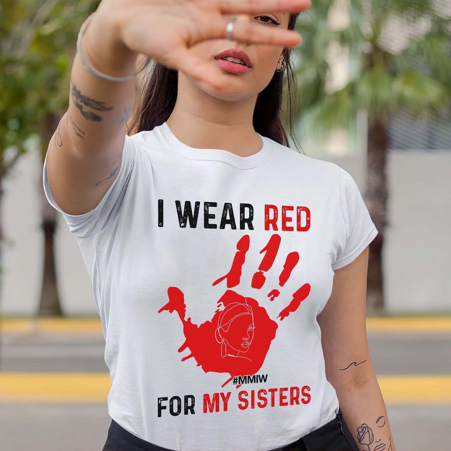 MMIW I Wear Red for My Sisters Red Hand Unisex T-Shirt/T-Shirt V-Neck/Hoodie/Sweatshirt