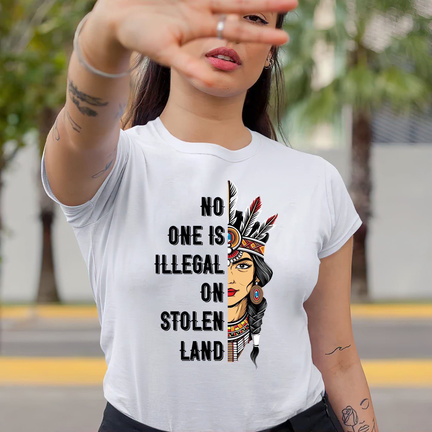 NO ONE IS ILLEGAL ON STOLEN LAND INDIGENOUS RIGHTS Unisex T-Shirt/T-Shirt V-Neck/Hoodie/Sweatshirt