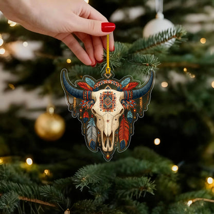 Buffalo Skull Native American - Tribal Feathers Christmas Decoration Gift Flat Acrylic