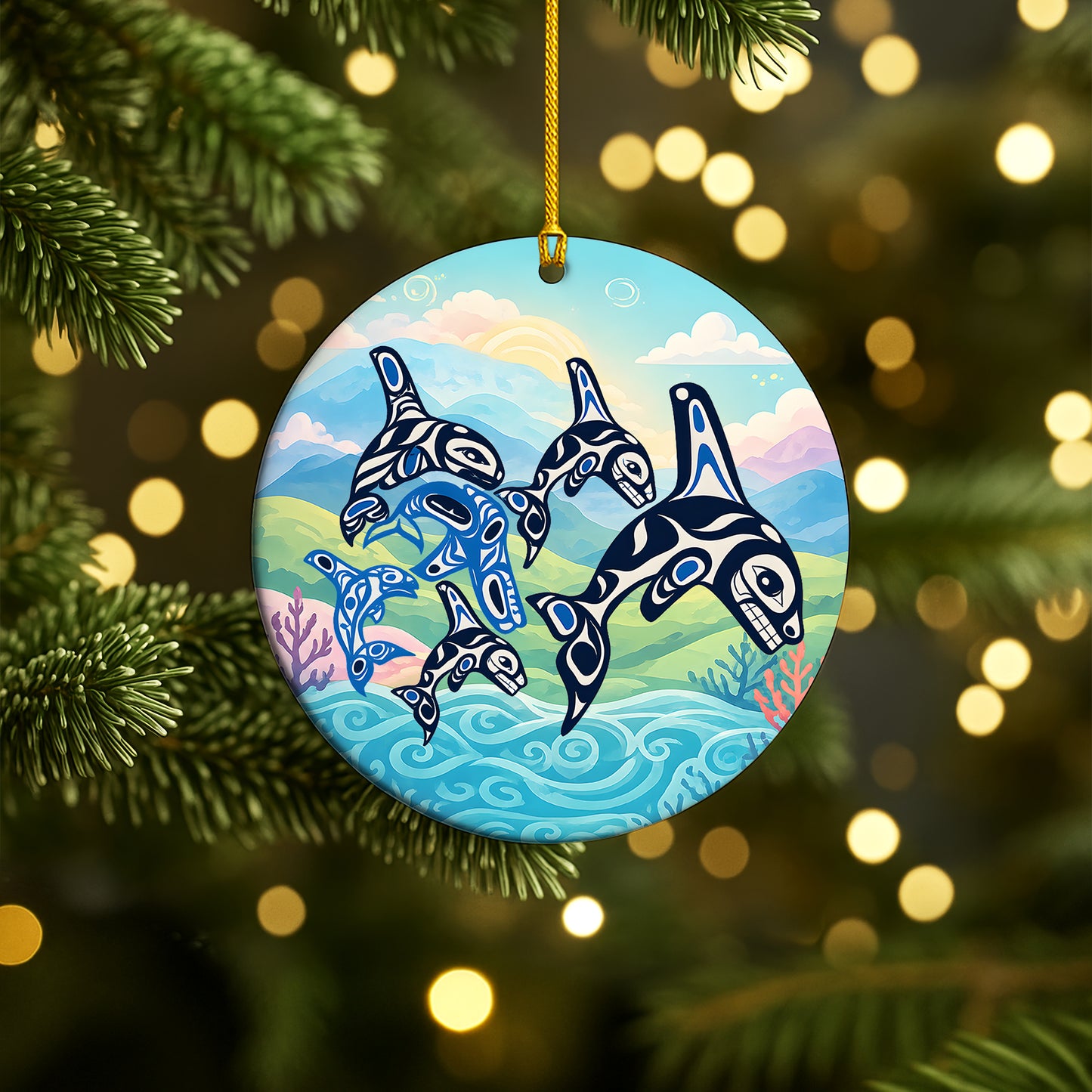 Orca Ceramic Ornament – Pacific Northwest Indigenous Art Christmas Tree Decor