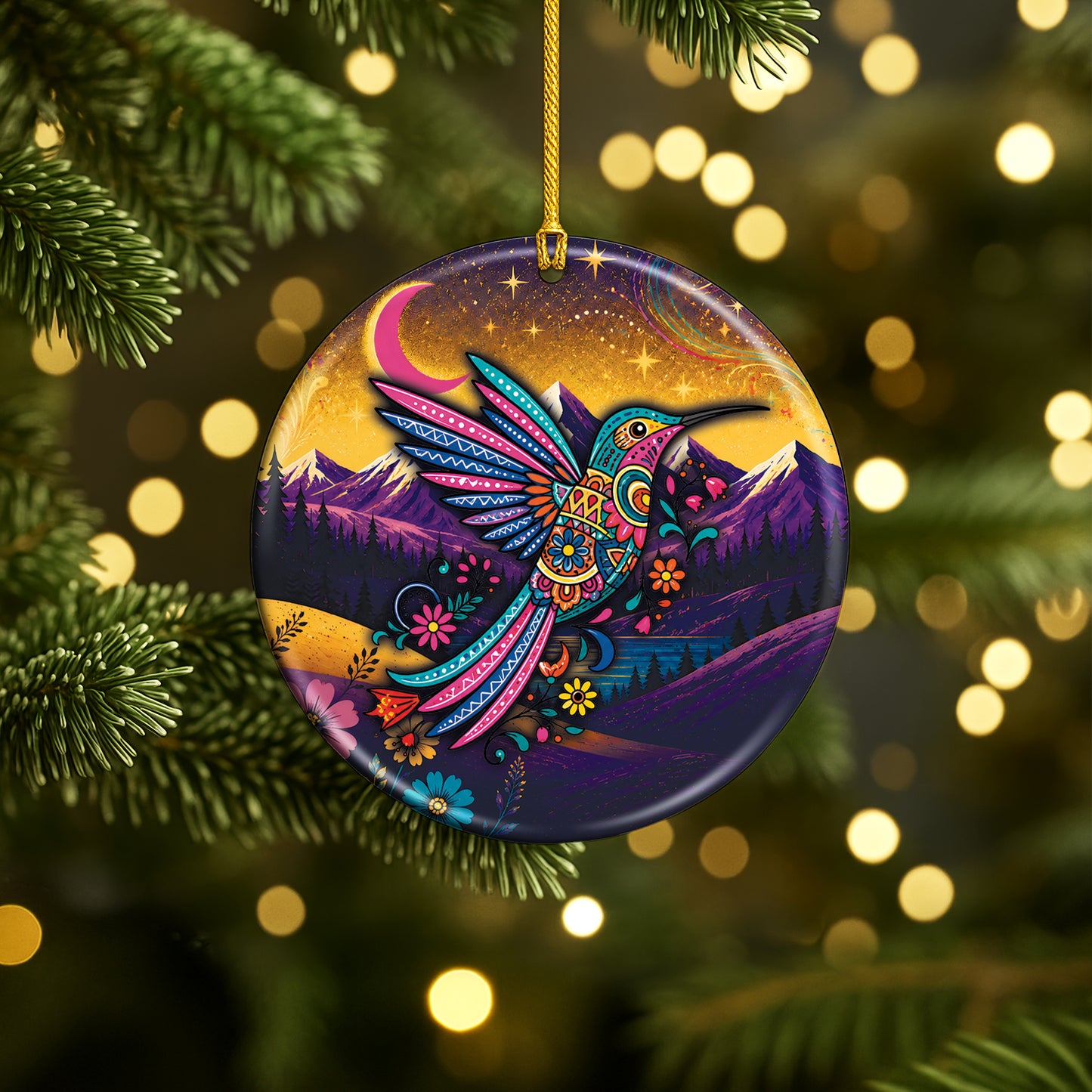 Native American Hummingbird Spirit Christmas Ornament – Indigenous Art Ceramic Hanging Decoration
