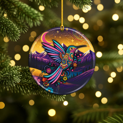 Native American Hummingbird Spirit Christmas Ornament – Indigenous Art Ceramic Hanging Decoration