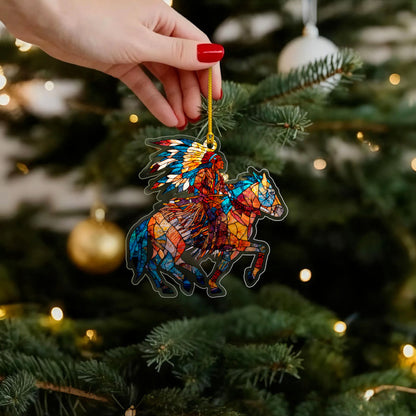 Native American Horse Rider Indigenous Warrior Christmas Tree Decor Flat Acrylic