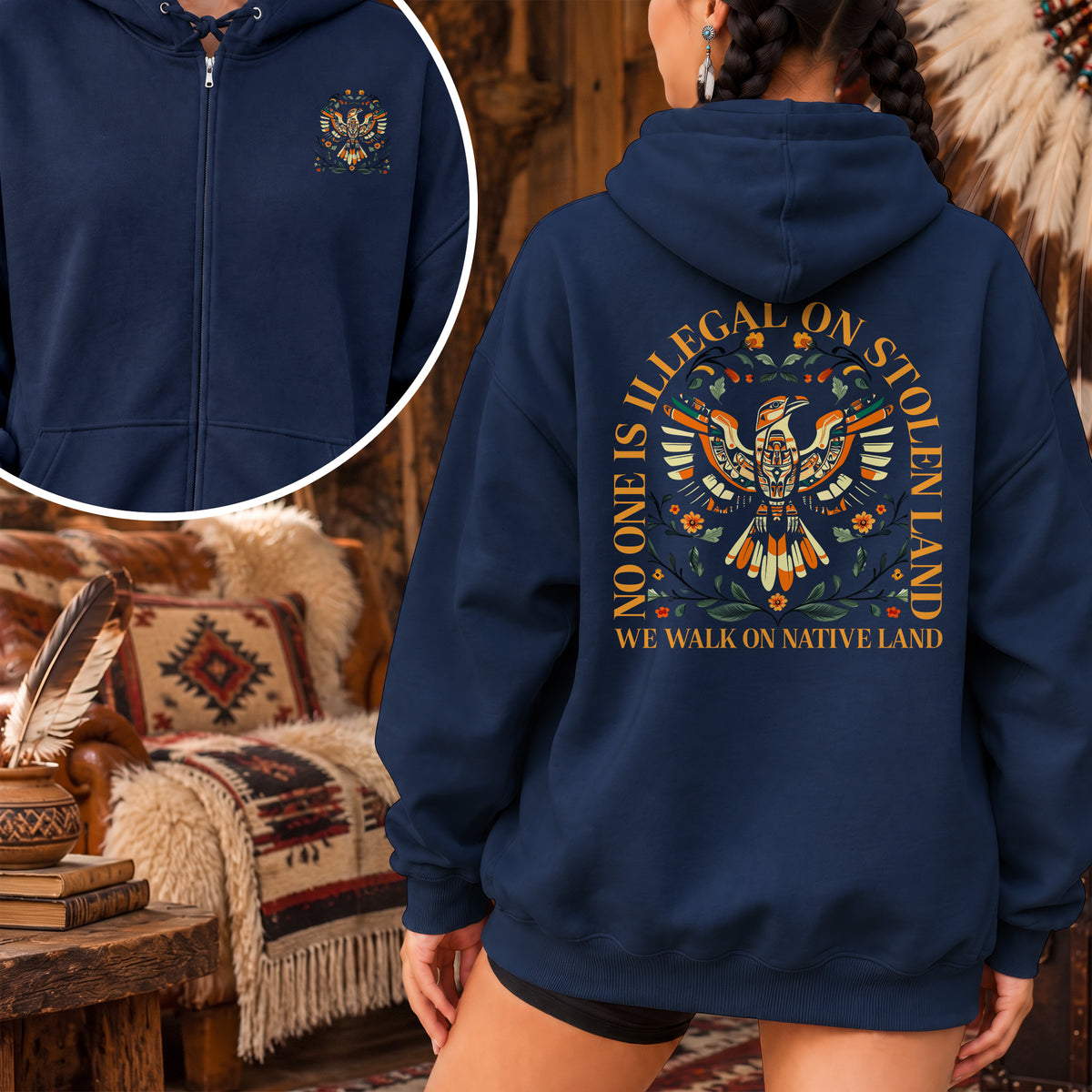 No One Is Illegal On Stolen Land - Two Sides Unisex Hoodie Zip