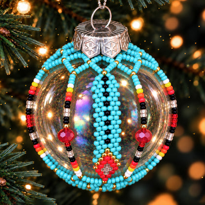 Red Beaded Christmas Ornament, Native-Inspired Holiday Decor