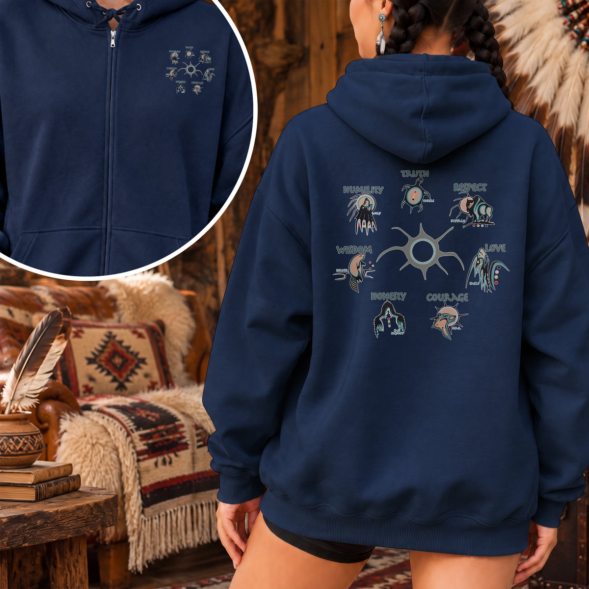 The Seven Sacred Laws Indigenous Culture - Two Sides Unisex Hoodie Zip