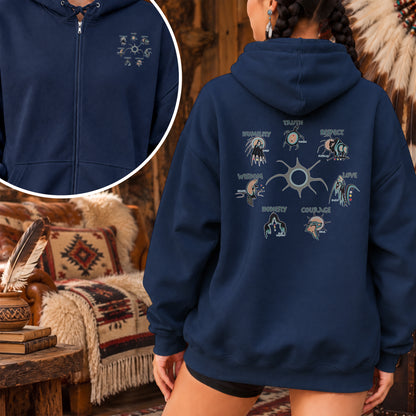 The Seven Sacred Laws Indigenous Culture - Two Sides Unisex Hoodie Zip