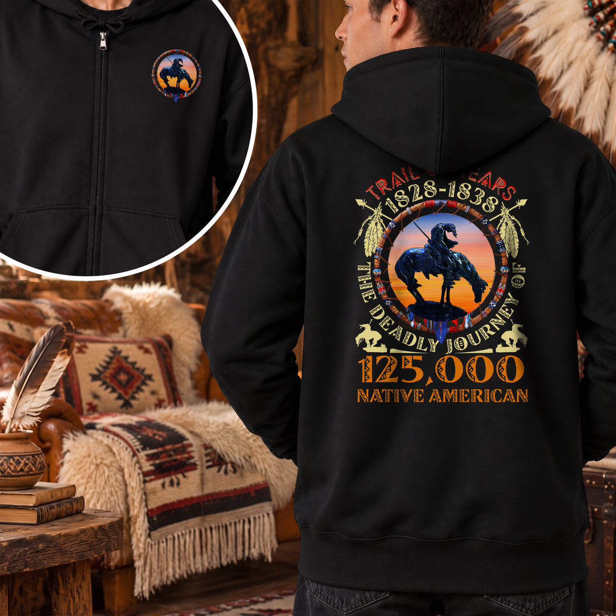 Trail of Tears Memorial - 125,000 Native Americans Lost - Two Sides Unisex Hoodie Zip
