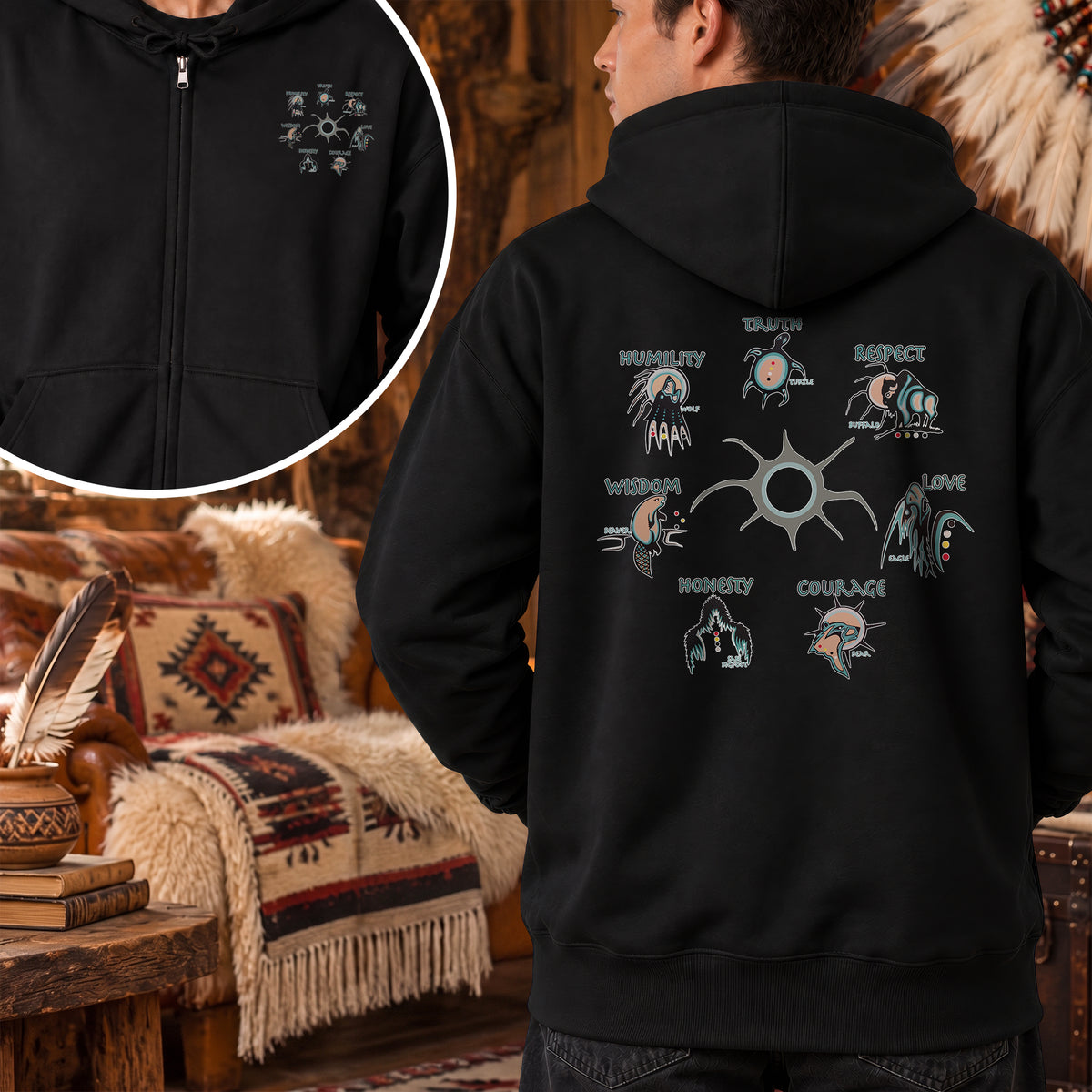 The Seven Sacred Laws Indigenous Culture - Two Sides Unisex Hoodie Zip