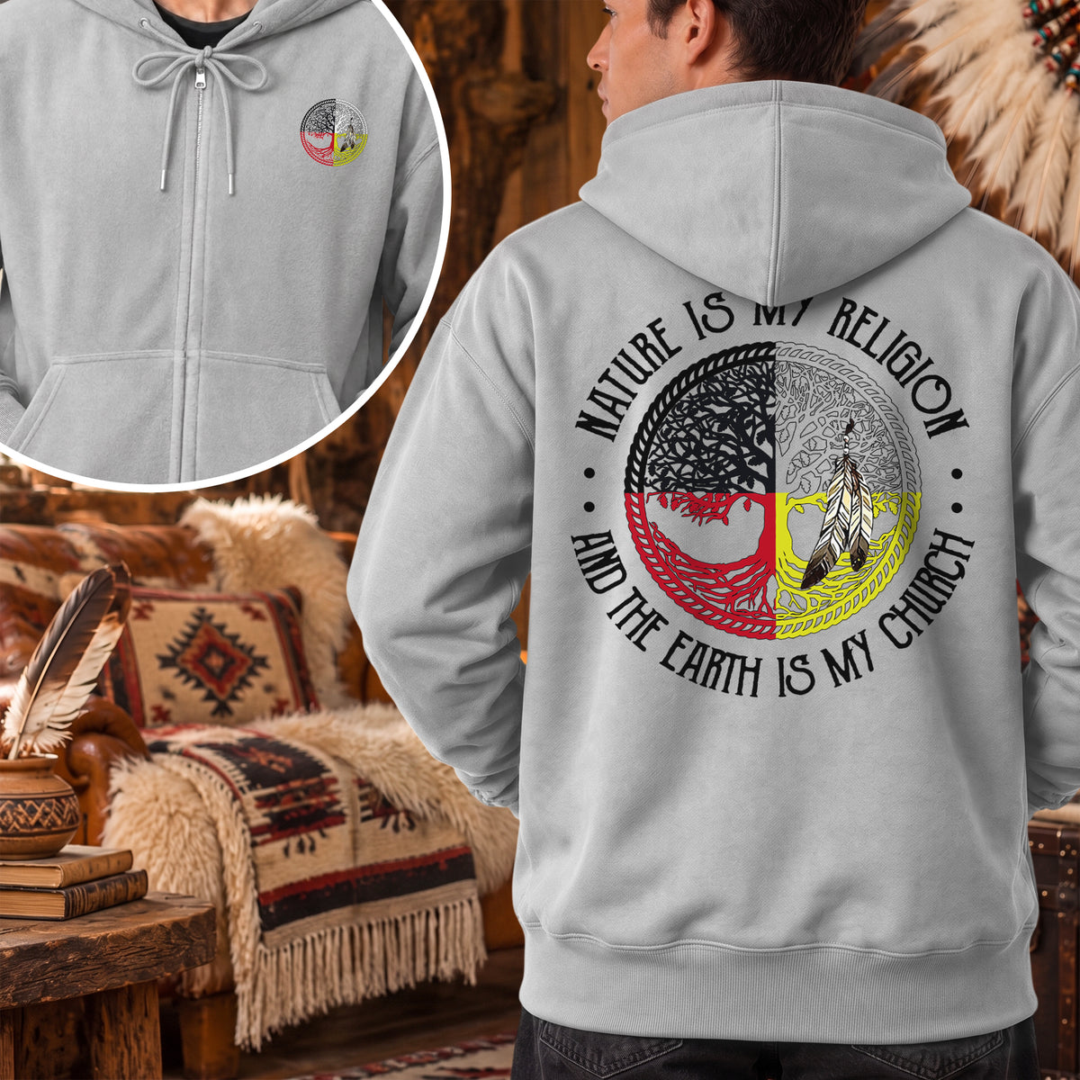 Nature Is My Religion Four Directions Sacred Circle - Two Sides Unisex Hoodie Zip