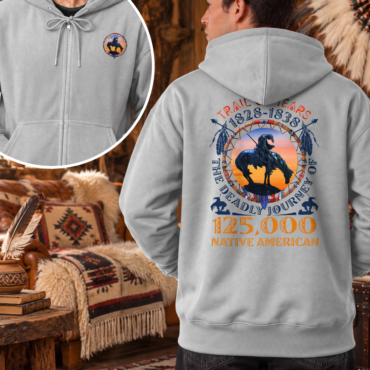Trail of Tears Memorial - 125,000 Native Americans Lost - Two Sides Unisex Hoodie Zip