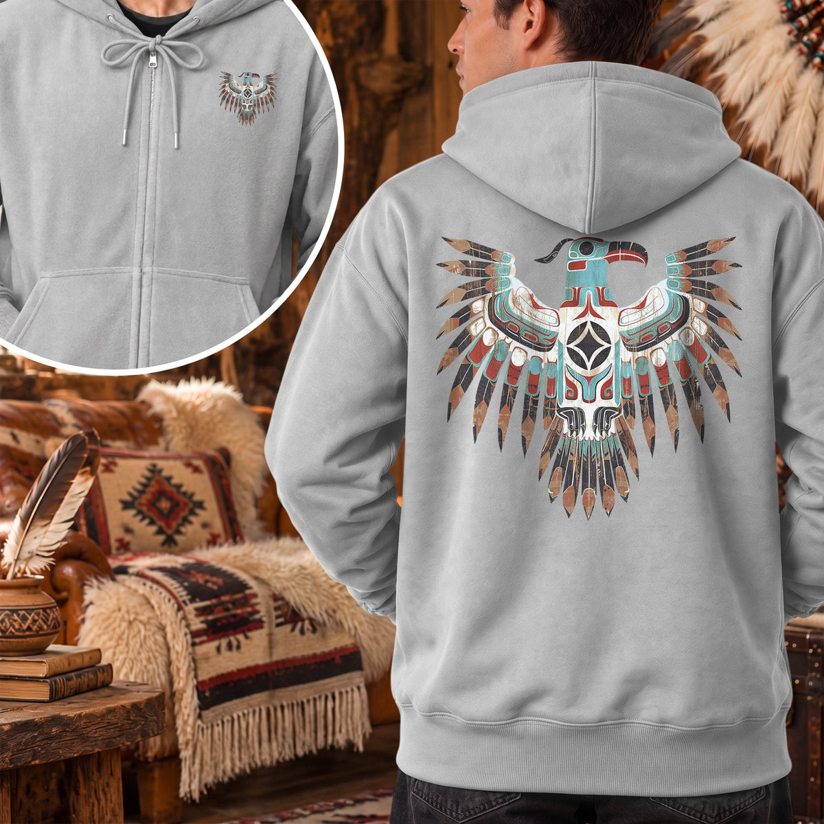 Thunderbird Native American Eagle - Two Sides Unisex Hoodie Zip