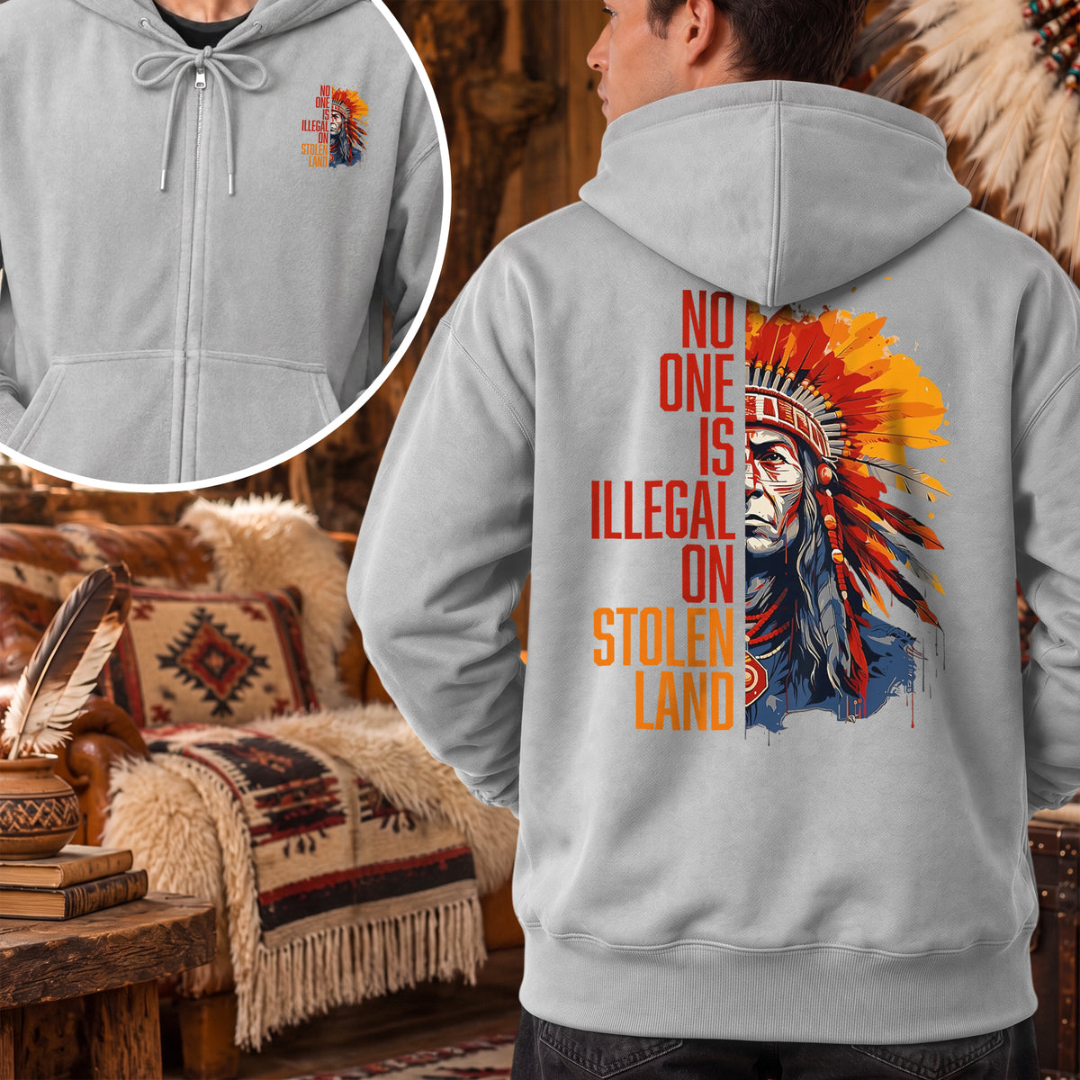 No One Is Illegal On Stolen Land - Two Sides Unisex Hoodie Zip