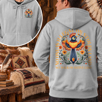 No One Is Illegal On Stolen Land  - Two Sides Unisex Hoodie Zip