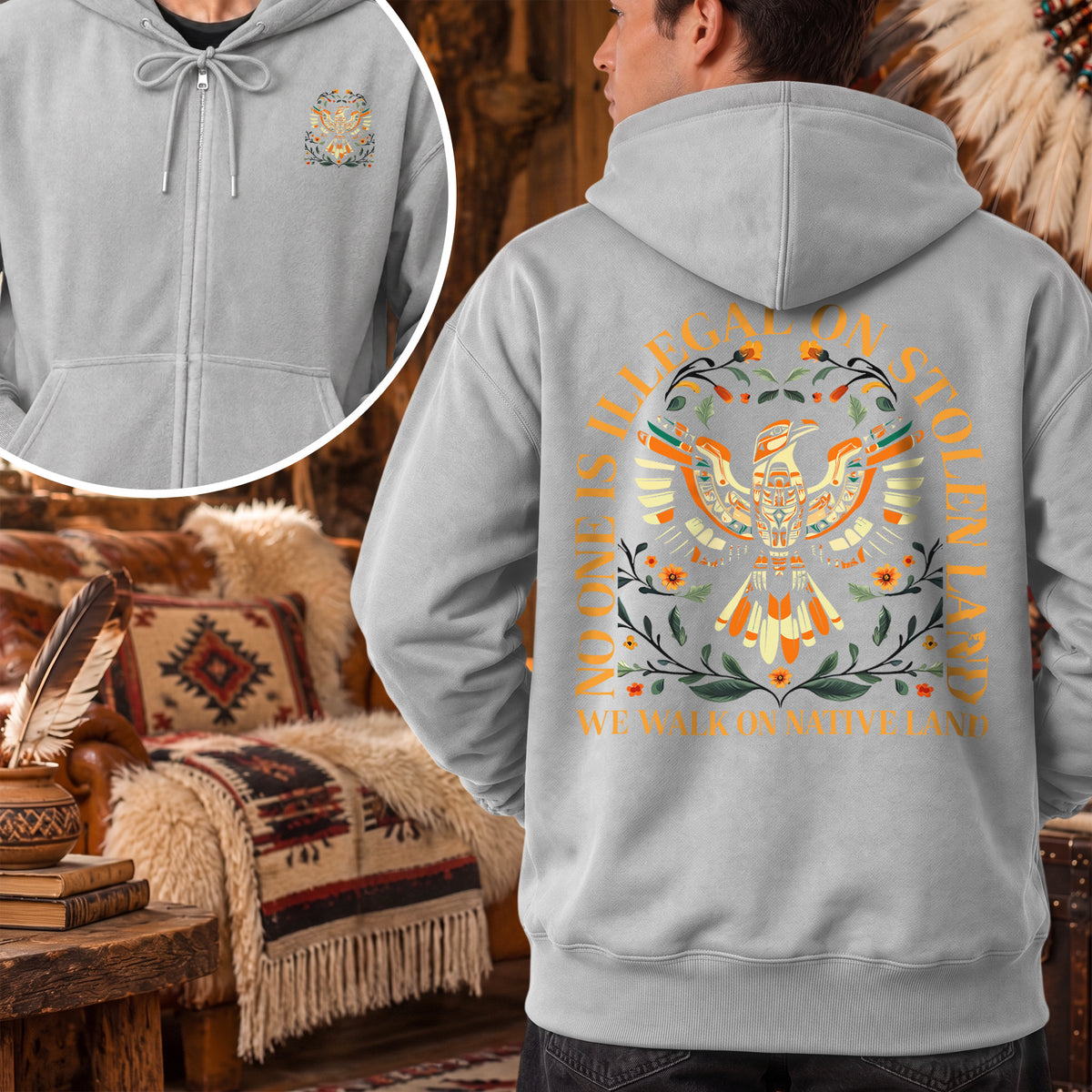 No One Is Illegal On Stolen Land - Two Sides Unisex Hoodie Zip