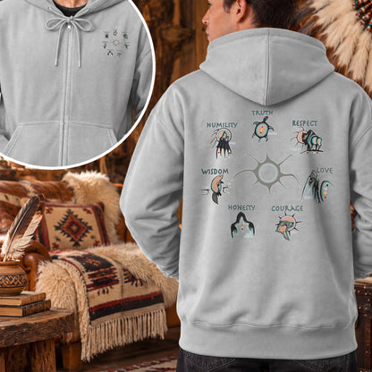 The Seven Sacred Laws Indigenous Culture - Two Sides Unisex Hoodie Zip