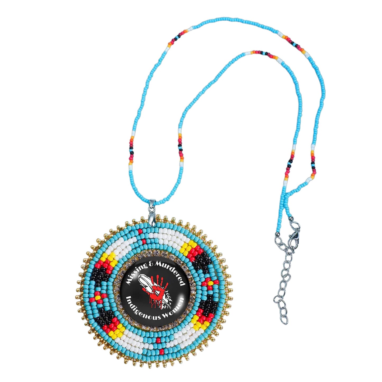 SALE 50% OFF -  Missing and Murdered Indigenious Women 2 Sunburst Beaded Patch Necklace Pendant