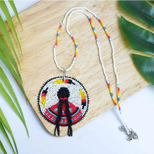 SALE 50% OFF - Indigenous Women Inspired Handmade Beaded Wire Pendant Necklace