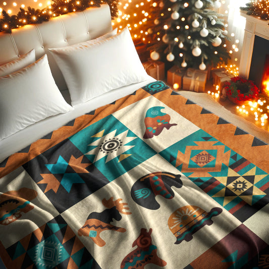 Handmade Native-Inspired Blanket with Elephant and Tribal Patterns