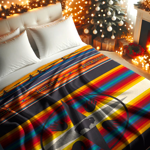 Buffalo Spirit Compass Blanket - Native American Inspired Stripes & Symbols