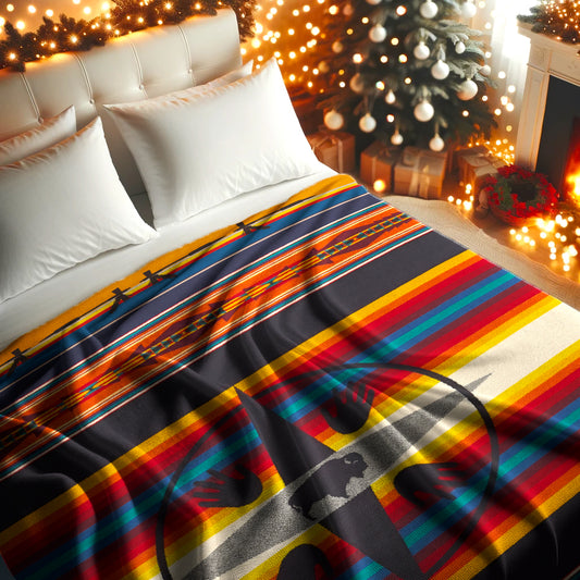 Buffalo Spirit Compass Blanket - Native American Inspired Stripes & Symbols