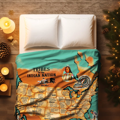 Tribes of the Indian Nation Map Blanket - Native American Heritage Throw