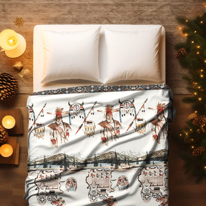 Native American Vintage Spirit Blanket - Tribal Chief & Cultural Symbols Throw