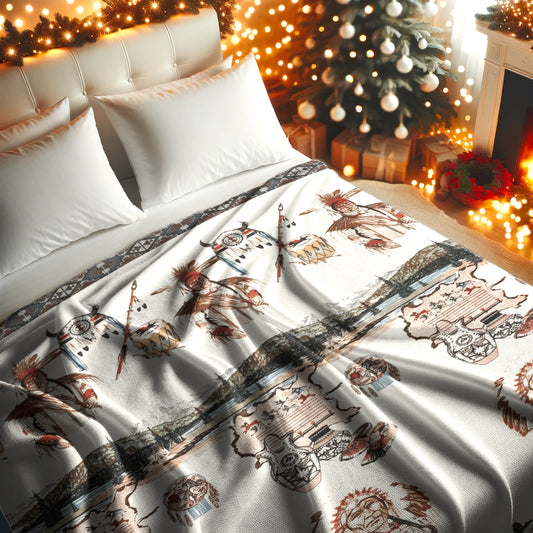 Native American Vintage Spirit Blanket - Tribal Chief & Cultural Symbols Throw