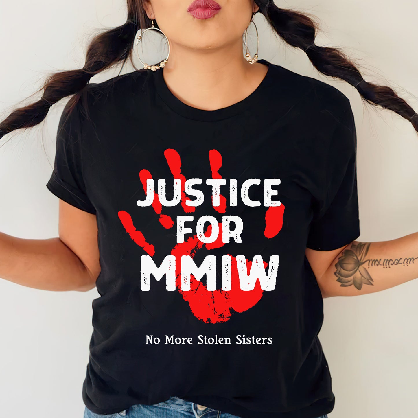Justice for MMIW No More Stolen Sisters Red Hand Unisex T-Shirt/T-Shirt V-Neck/Hoodie/Sweatshirt