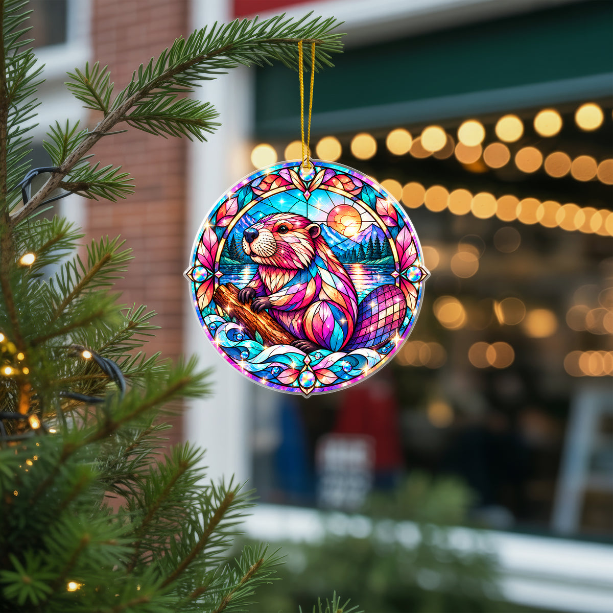 Beaver Acrylic Ornament Stained Glass Style Holiday Gift