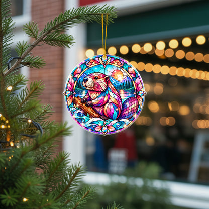 Beaver Acrylic Ornament Stained Glass Style Holiday Gift