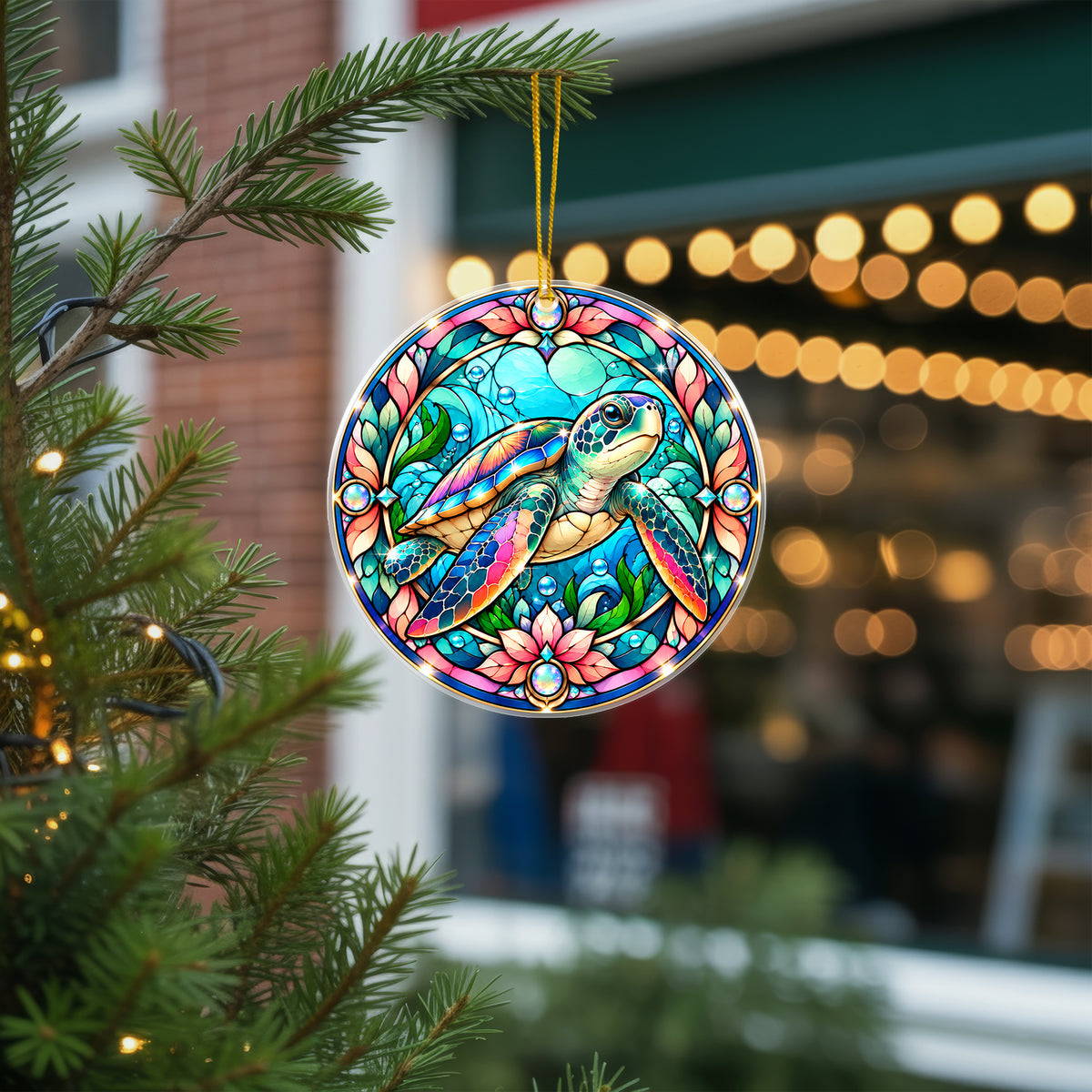 Turtle Acrylic Ornament Stained Glass Style Christmas Decor