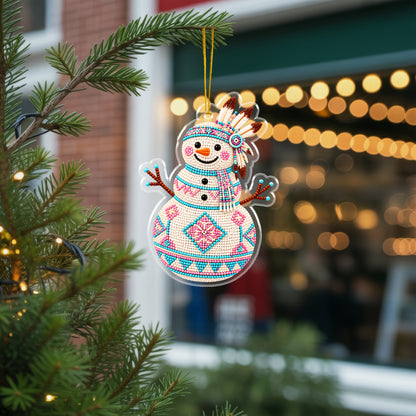 Native Snowman Christmas Acrylic Ornament, Beaded Style Decor