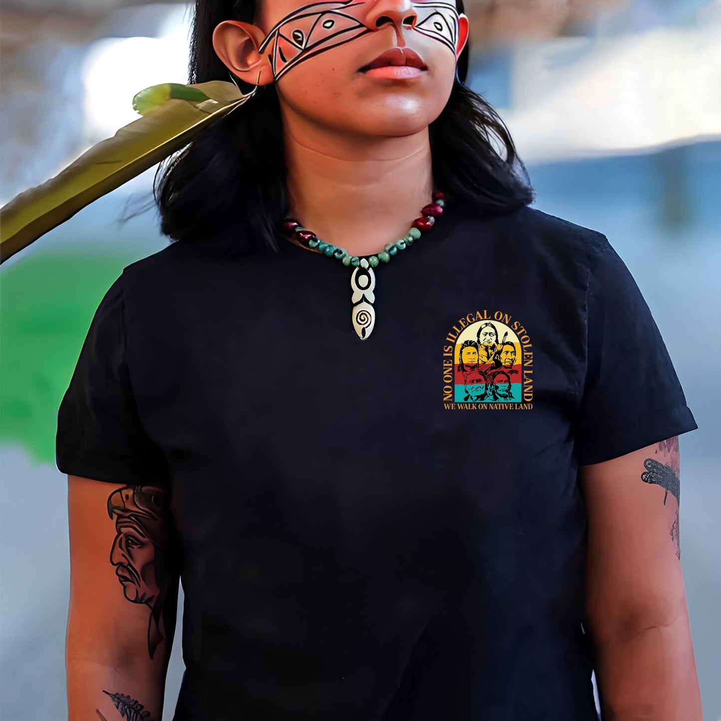 NO ONE IS ILLEGAL ON STOLEN LAND. WE WALK ON NATIVE LAND 16 - Two sides - Unisex T-Shirt/T-Shirt V-Neck/Hoodie/Sweatshirt