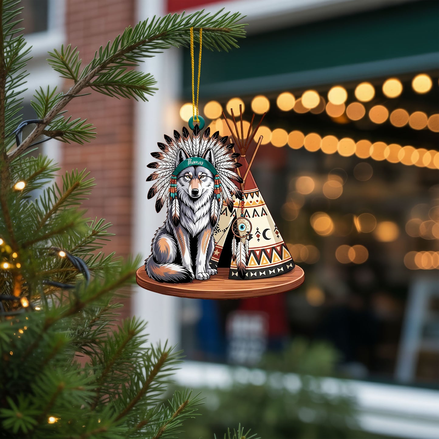 Native American Wolf Christmas - Custom Name Design - Ornament Acrylic