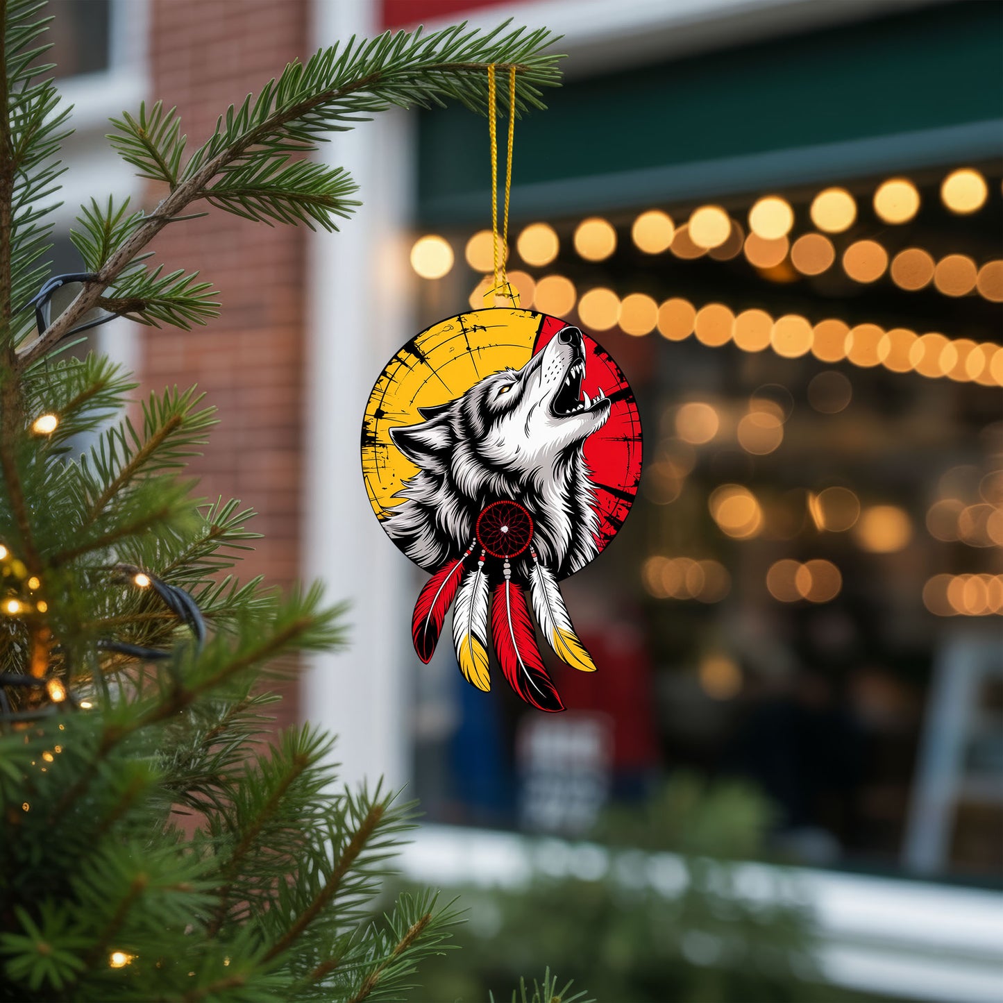 Howling Wolf with Dreamcatcher - Native American Christmas Gift Decor Flat Acrylic
